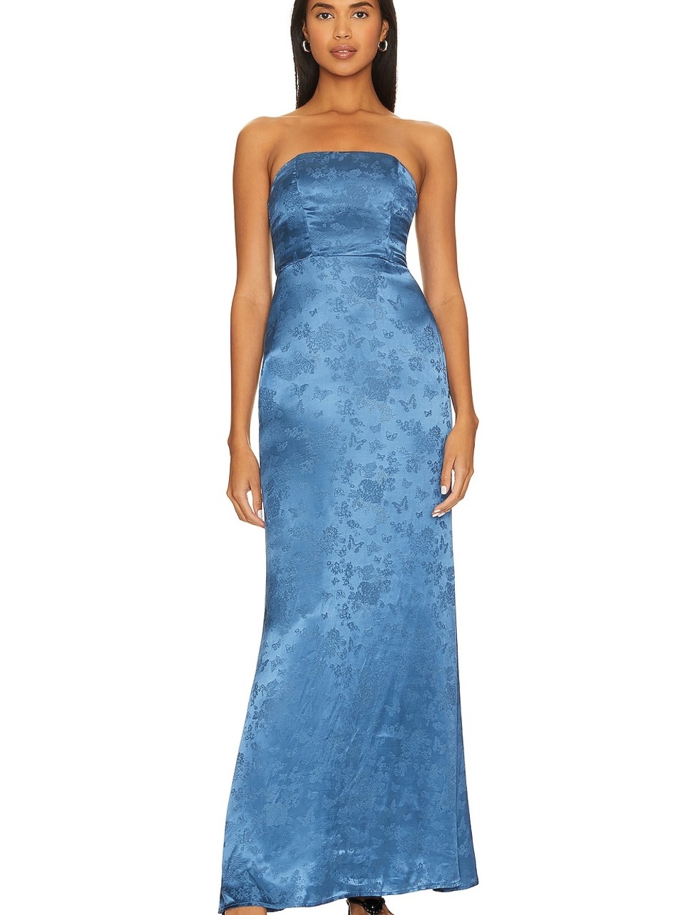 House of Harlow 1960 Steel Blue Strapless Jacquard Gown
